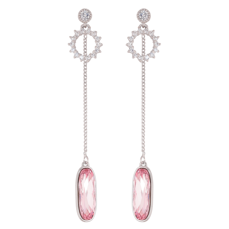 Сережки Xuping колір Родій з кристалами Swarovski пусети «Кільце з кристалом Rose на ланцюжку» фото №3