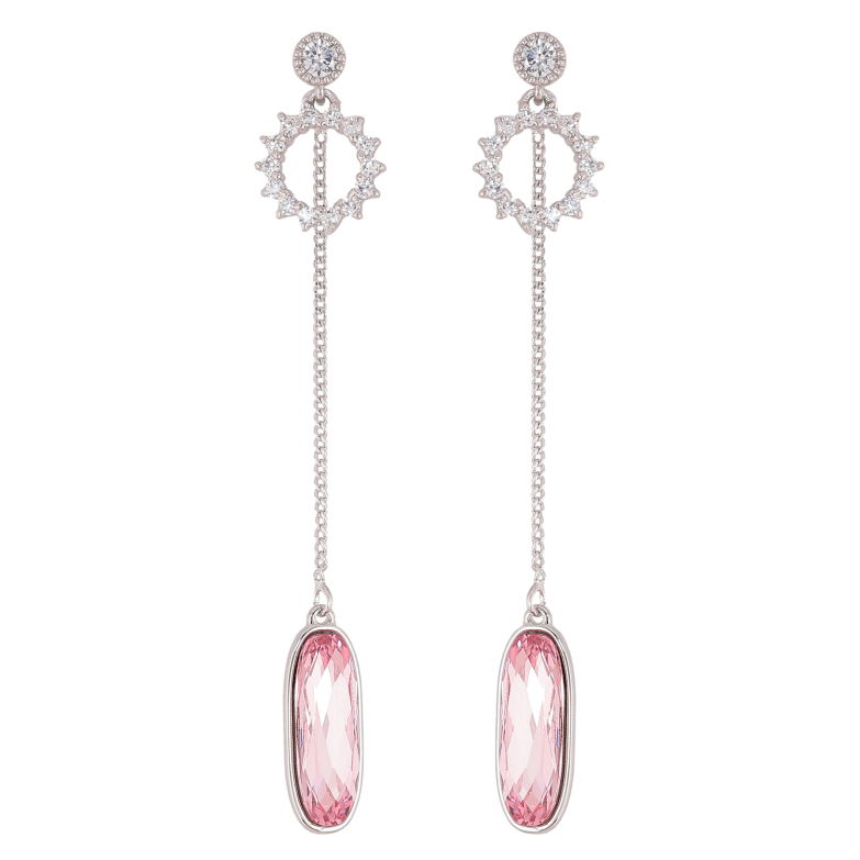 Серьги Xuping цвет Родий с кристаллами Swarovski пусеты "Кольцо с кристаллом Rose на цепочке" фото №2 Серьги Xuping цвет Родий с кристаллами Swarovski пусеты "Кольцо с кристаллом Rose на цепочке" фото №2