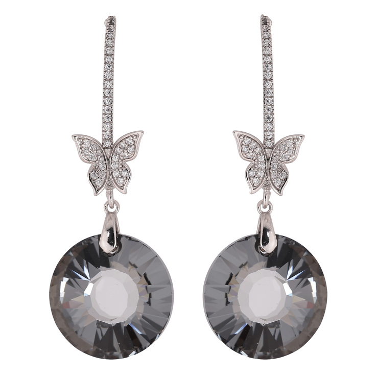 Сережки Xuping колір Родій з кристалами Swarovski пусети "Кристалеві дуги з метеликами та підвісками Graphite" фото №23