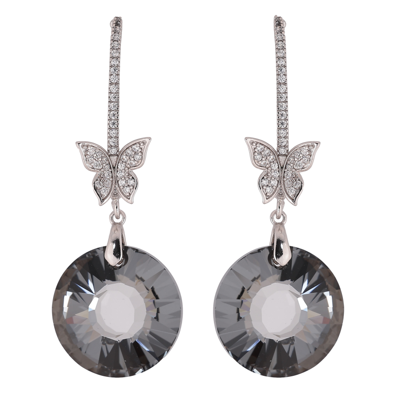 Сережки Xuping колір Родій з кристалами Swarovski пусети "Кристалеві дуги з метеликами та підвісками Graphite" фото №8 Сережки Xuping колір Родій з кристалами Swarovski пусети "Кристалеві дуги з метеликами та підвісками Graphite" фото №8
