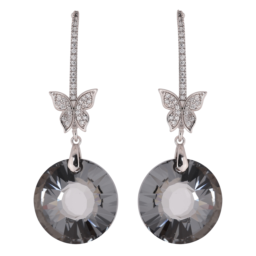 Сережки Xuping колір Родій з кристалами Swarovski пусети "Кристалеві дуги з метеликами та підвісками Graphite" фото №1 Сережки Xuping колір Родій з кристалами Swarovski пусети "Кристалеві дуги з метеликами та підвісками Graphite" фото №1
