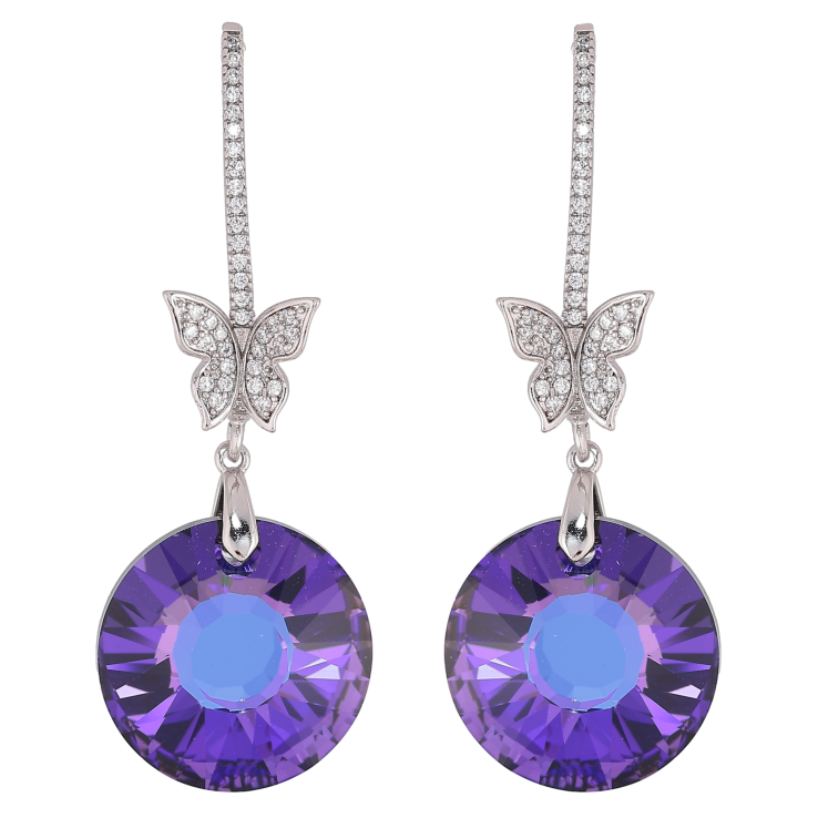 Сережки Xuping колір Родій з кристалами Swarovski пусети "Кристалеві дуги з метеликами та підвісками Heliotrope" фото №22