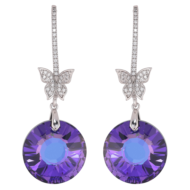 Серьги Xuping цвет Родий с кристаллами Swarovski пусеты "Кристальные дуги с бабочками и подвесками Heliotrope" фото №9