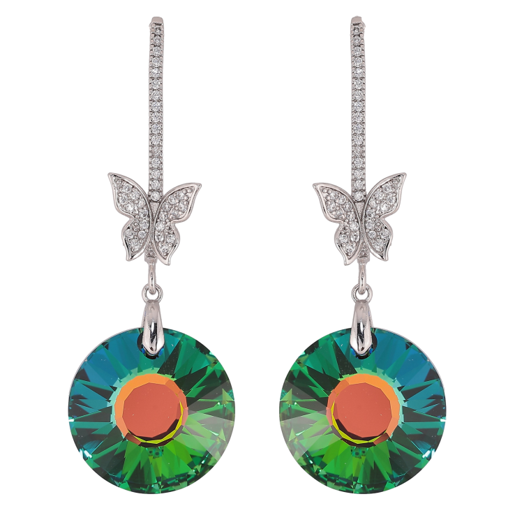 Сережки Xuping колір Родій з кристалами Swarovski пусети "Кристалеві дуги з метеликами та підвісками Vitrail Medium" фото №24