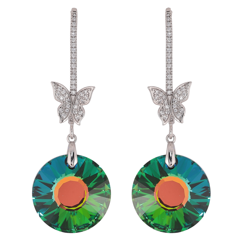 Сережки Xuping колір Родій з кристалами Swarovski пусети "Кристалеві дуги з метеликами та підвісками Vitrail Medium" фото №16 Сережки Xuping колір Родій з кристалами Swarovski пусети "Кристалеві дуги з метеликами та підвісками Vitrail Medium" фото №16