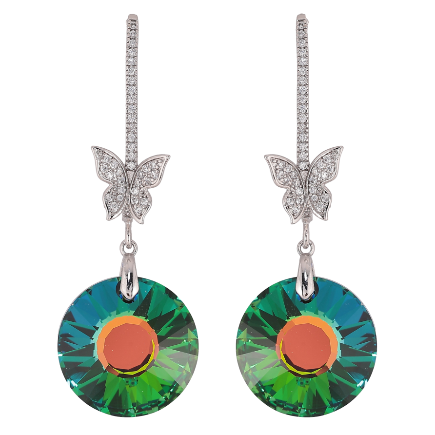 Сережки Xuping колір Родій з кристалами Swarovski пусети "Кристалеві дуги з метеликами та підвісками Vitrail Medium" фото №1 Сережки Xuping колір Родій з кристалами Swarovski пусети "Кристалеві дуги з метеликами та підвісками Vitrail Medium" фото №1