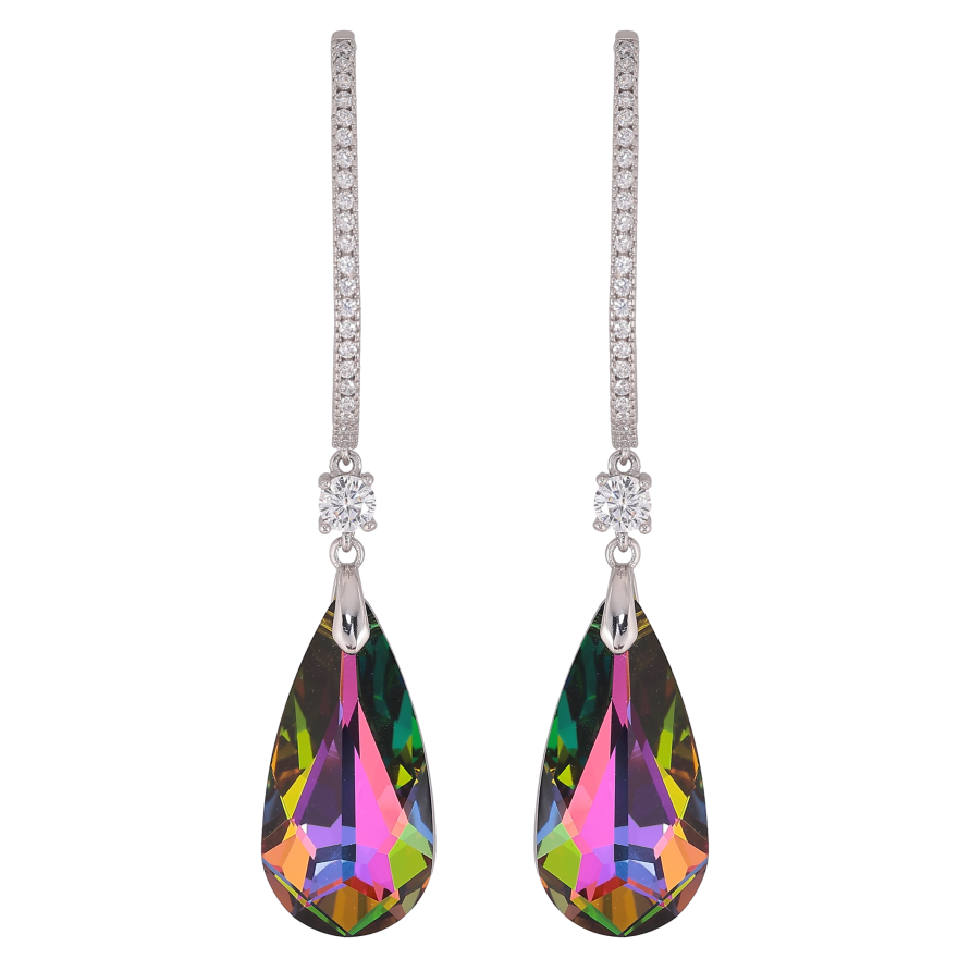 Серьги Xuping цвет Родий с кристаллами Swarovski пусеты "Кристальные дуги с подвесками Vitrail Medium" фото №1