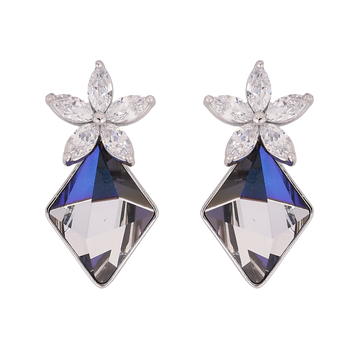 Сережки Xuping колір Родій з кристалами Swarovski пусети "Кристальна квітка з кристалом Bermuda Blue" фото №11