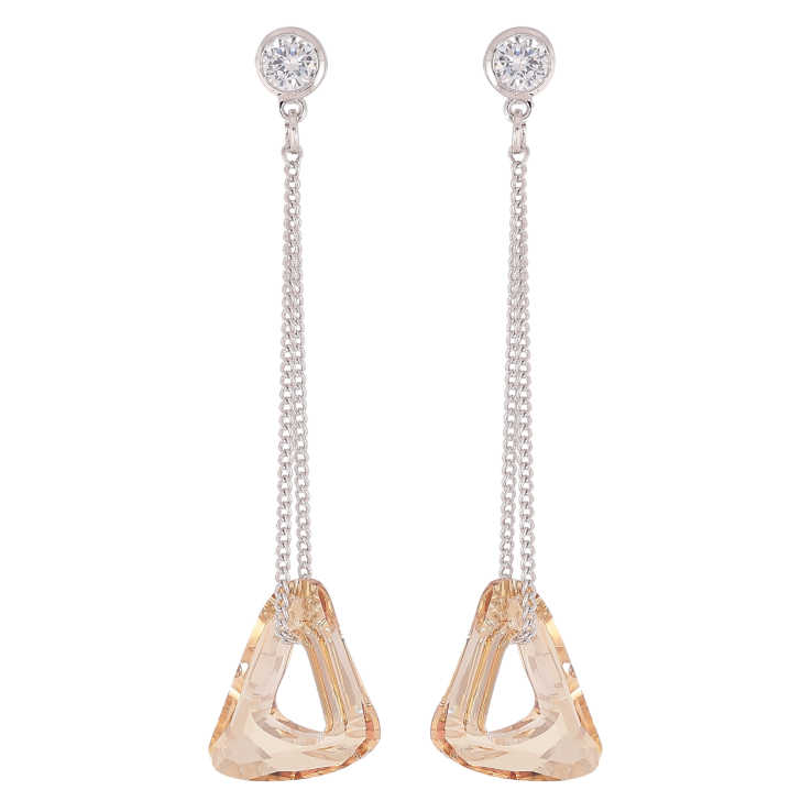 Серьги Xuping цвет Родий с кристаллами Swarovski пусеты "Кристальный треугольник Topaz на цепочке" фото №25