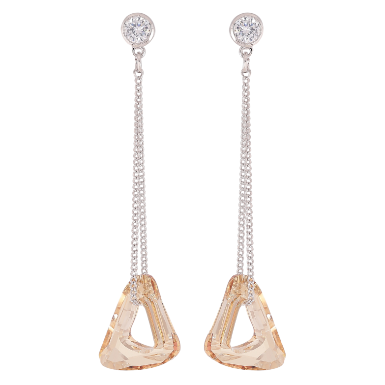 Сережки Xuping колір Родій з кристалами Swarovski пусети "Кристальний трикутник Topaz на ланцюжку" фото №10