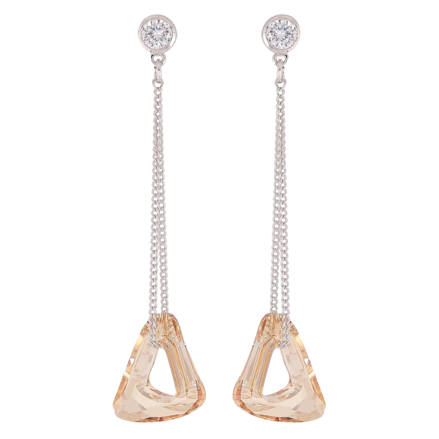 Сережки Xuping колір Родій з кристалами Swarovski пусети "Кристальний трикутник Topaz на ланцюжку" фото №1 Сережки Xuping колір Родій з кристалами Swarovski пусети "Кристальний трикутник Topaz на ланцюжку" фото №1