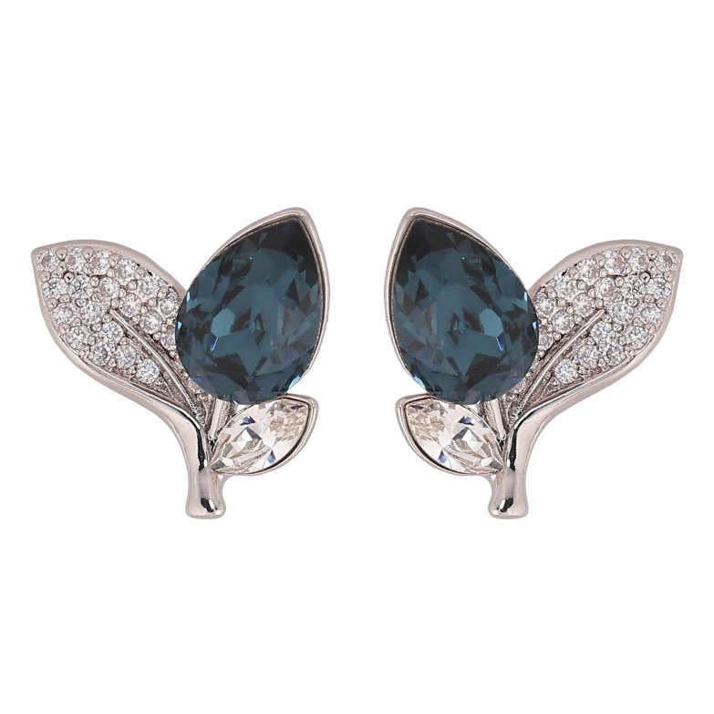 Серьги Xuping цвет Родий с кристаллами Swarovski пусеты "Кристальный бутон Montana листики инкрустация" фото №6 Серьги Xuping цвет Родий с кристаллами Swarovski пусеты "Кристальный бутон Montana листики инкрустация" фото №6