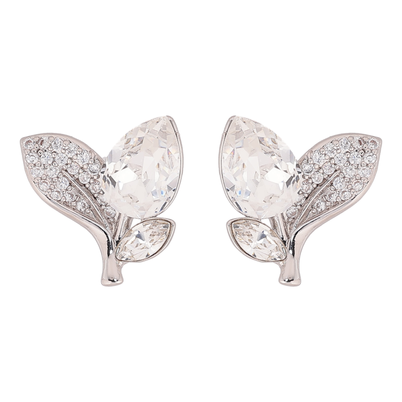 Сережки Xuping колір Родій з кристалами Swarovski пусети "Кристальний бутон Сlear листочки інкрустація" фото №3 Сережки Xuping колір Родій з кристалами Swarovski пусети "Кристальний бутон Сlear листочки інкрустація" фото №3
