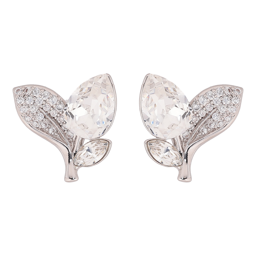 Серьги Xuping цвет Родий с кристаллами Swarovski пусеты "Кристальный бутон Сlear листики инкрустация" фото №1 Серьги Xuping цвет Родий с кристаллами Swarovski пусеты "Кристальный бутон Сlear листики инкрустация" фото №1