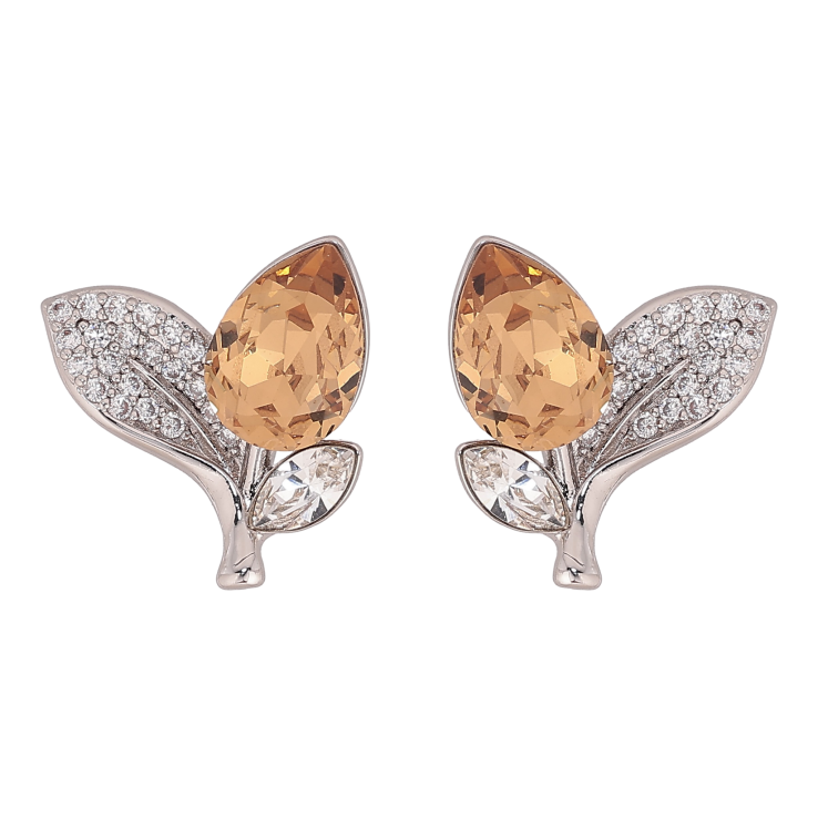 Сережки Xuping колір Родій з кристалами Swarovski пусети "Кристальний бутон Topaz листочки інкрустація" фото №24
