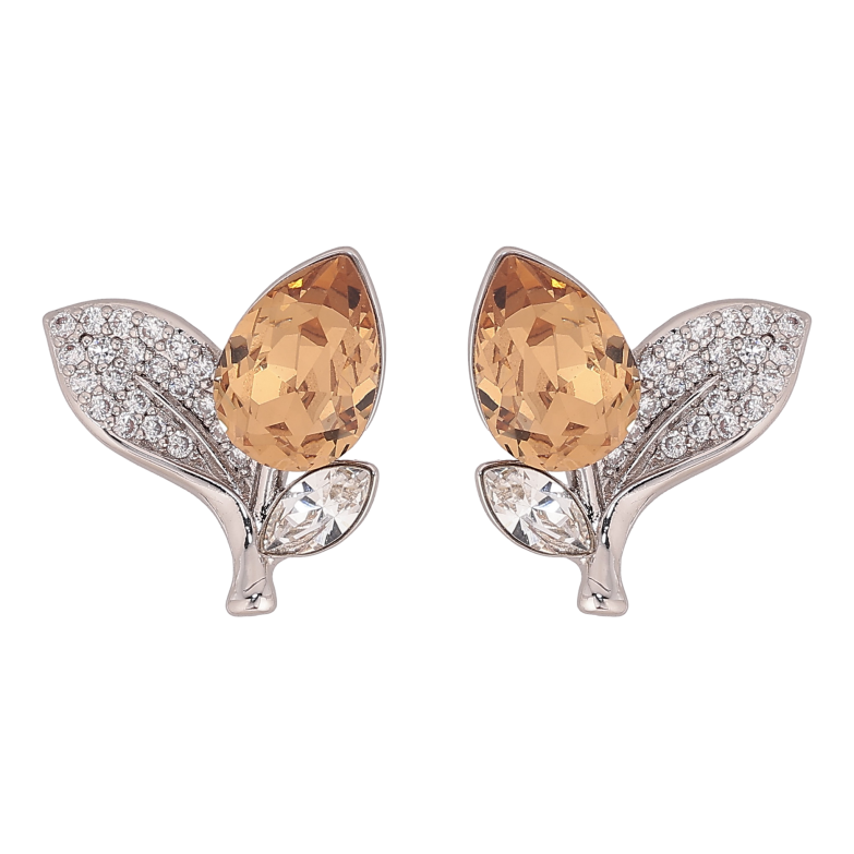 Серьги Xuping цвет Родий с кристаллами Swarovski пусеты "Кристальный бутон Topaz листики инкрустация" фото №7 Серьги Xuping цвет Родий с кристаллами Swarovski пусеты "Кристальный бутон Topaz листики инкрустация" фото №7