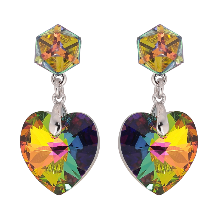 Сережки Xuping колір Родій з кристалами Swarovski пусети "Кубики з кр-ми серцями Vitrail Medium" фото №17