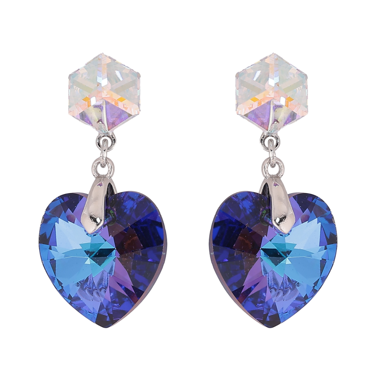 Сережки Xuping колір Родій з кристалами Swarovski пусети "Кубики з кр-ми сердечками Bermuda Blue" фото №14