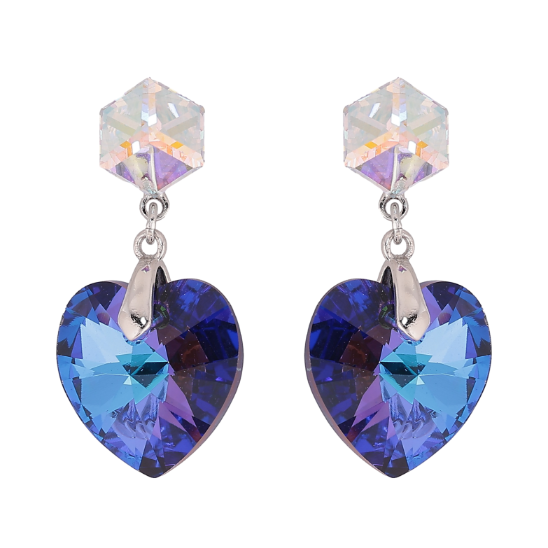 Сережки Xuping колір Родій з кристалами Swarovski пусети "Кубики з кр-ми сердечками Bermuda Blue" фото №2 Сережки Xuping колір Родій з кристалами Swarovski пусети "Кубики з кр-ми сердечками Bermuda Blue" фото №2