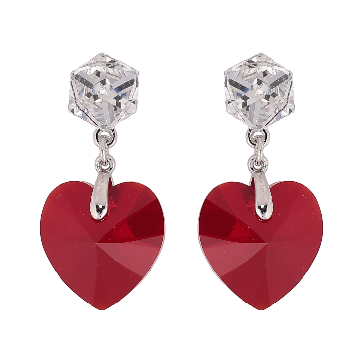 Сережки Xuping колір Родій з кристалами Swarovski пусети "Кубики з кришталевими серцями Siam" фото №15