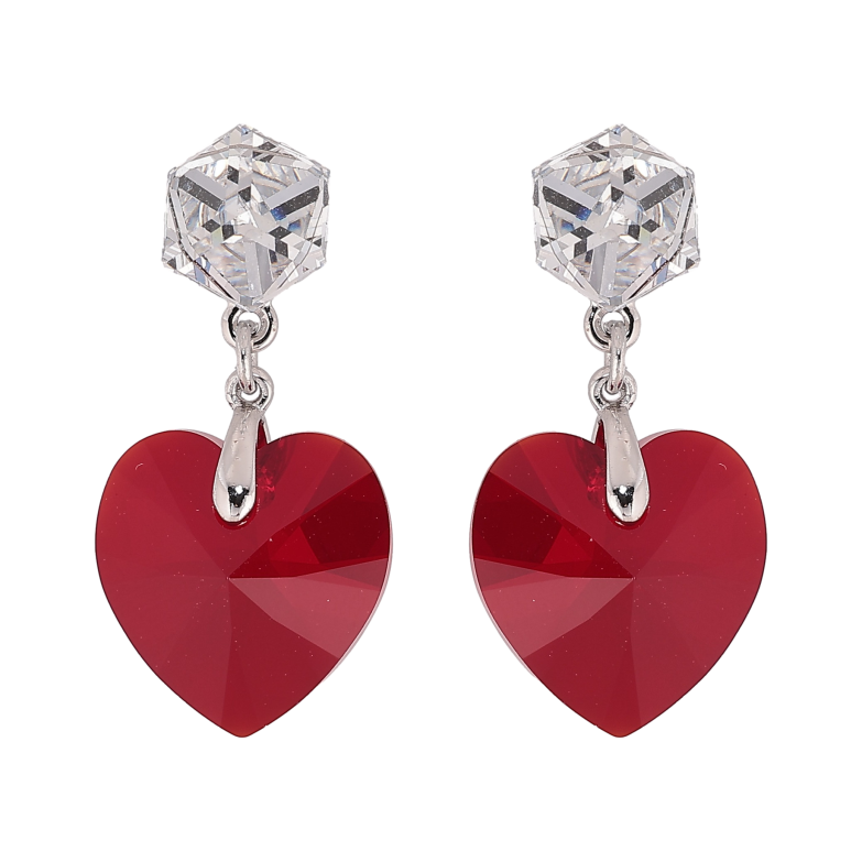Сережки Xuping колір Родій з кристалами Swarovski пусети "Кубики з кришталевими серцями Siam" фото №3