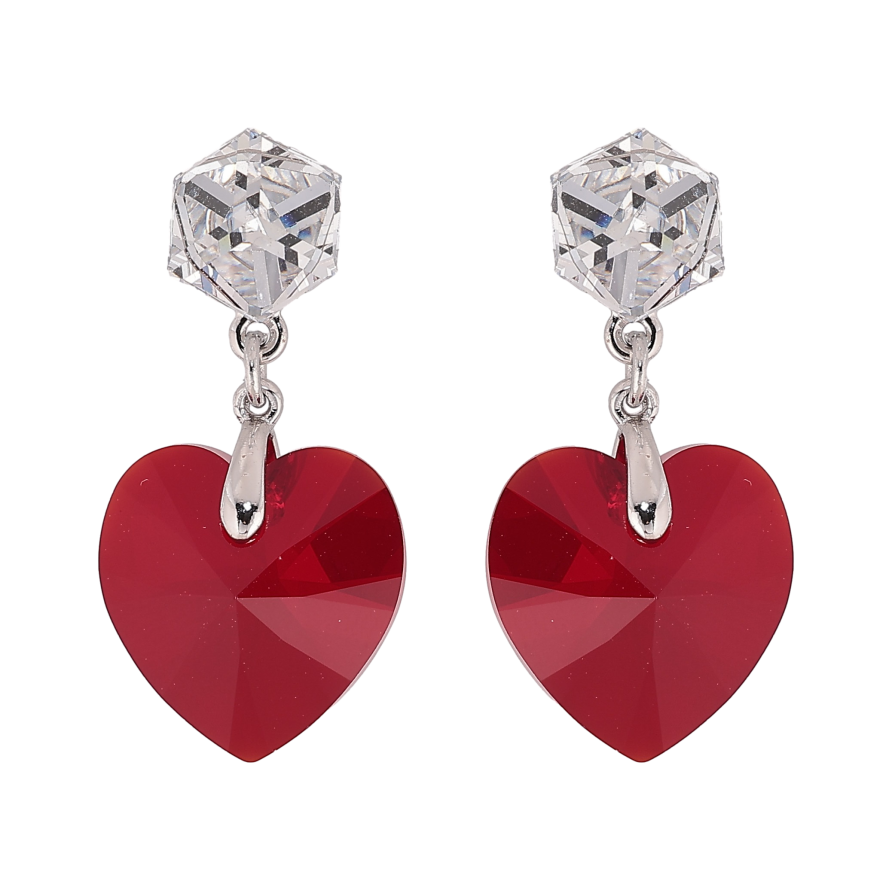 Серьги Xuping цвет Родий с кристаллами Swarovski пусеты "Кубики с кристальными сердечками Siam" фото №1