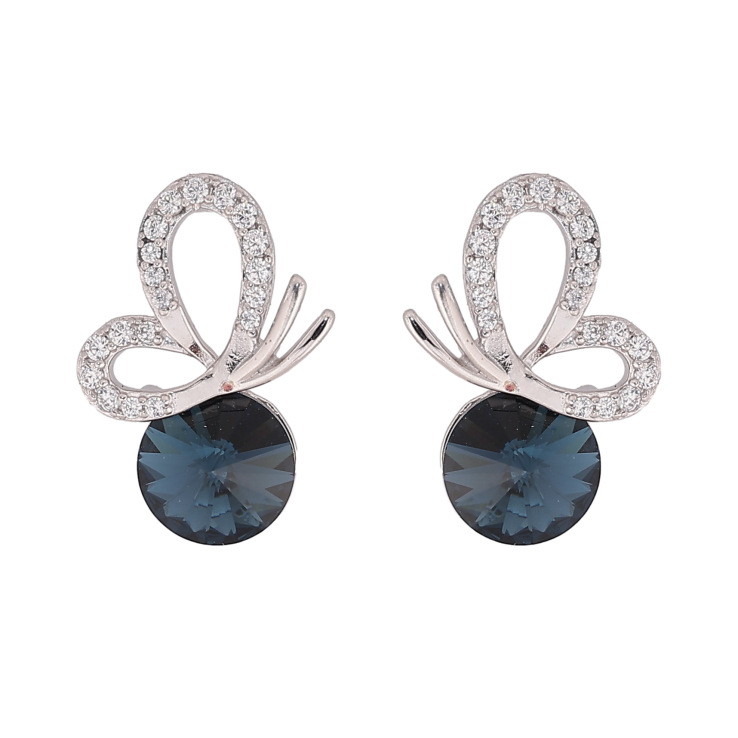 Серьги Xuping цвет Родий с кристаллами Swarovski пусеты "Бабочка с кристаллом Montana" фото №24