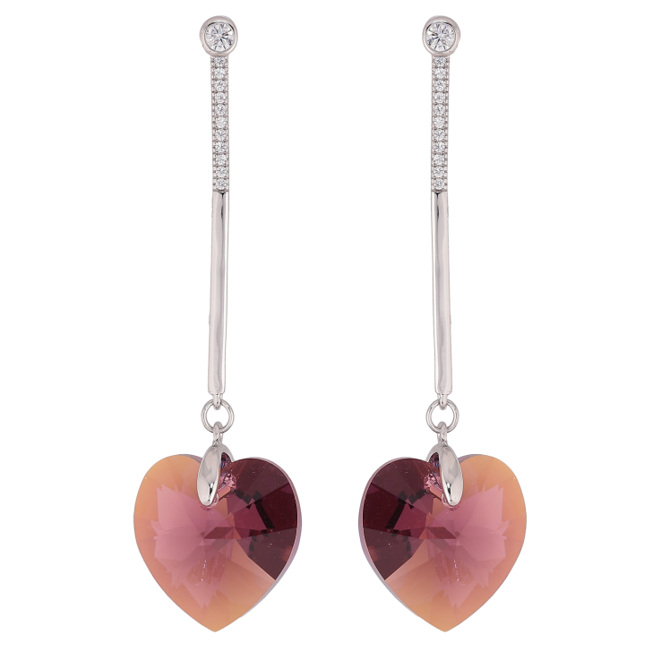 Сережки Xuping колір Родій з кристалами Swarovski пусети "Підвіски кристалічні серця Burgundy" фото №18