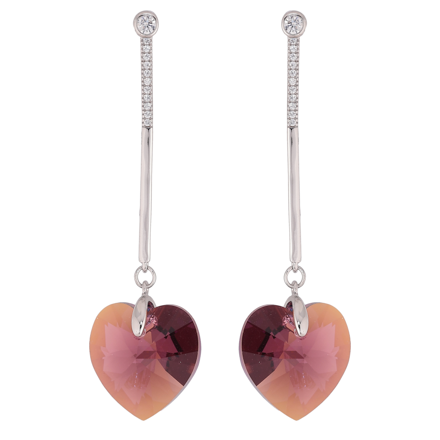 Серьги Xuping цвет Родий с кристаллами Swarovski пусеты "Подвески кристальные сердечки Burgundy" фото №1 Серьги Xuping цвет Родий с кристаллами Swarovski пусеты "Подвески кристальные сердечки Burgundy" фото №1