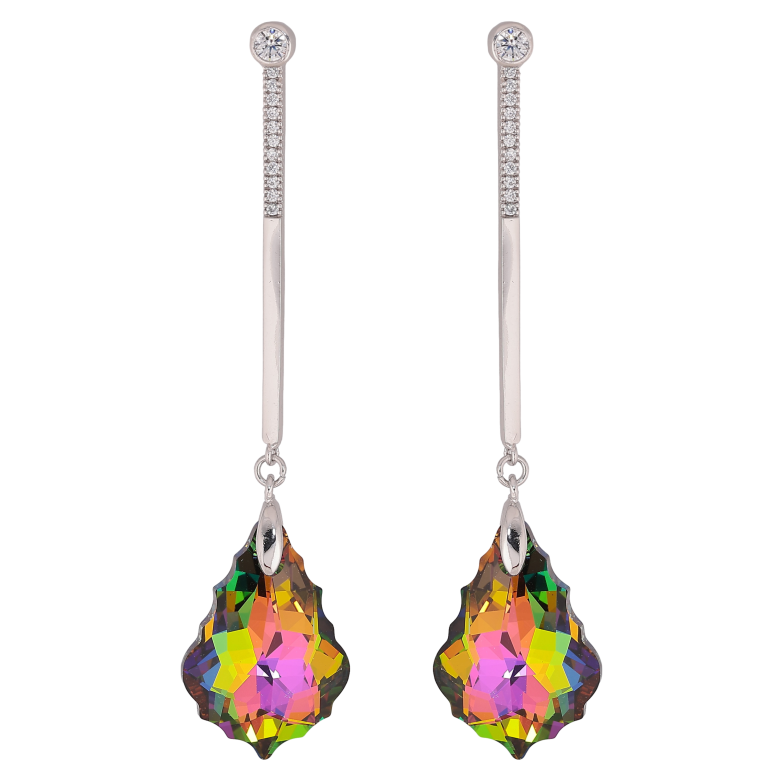 Серьги Xuping цвет Родий с кристаллами Swarovski пусеты "Подвески с кристаллом Vitrail в огранке Baroque" фото №2 Серьги Xuping цвет Родий с кристаллами Swarovski пусеты "Подвески с кристаллом Vitrail в огранке Baroque" фото №2