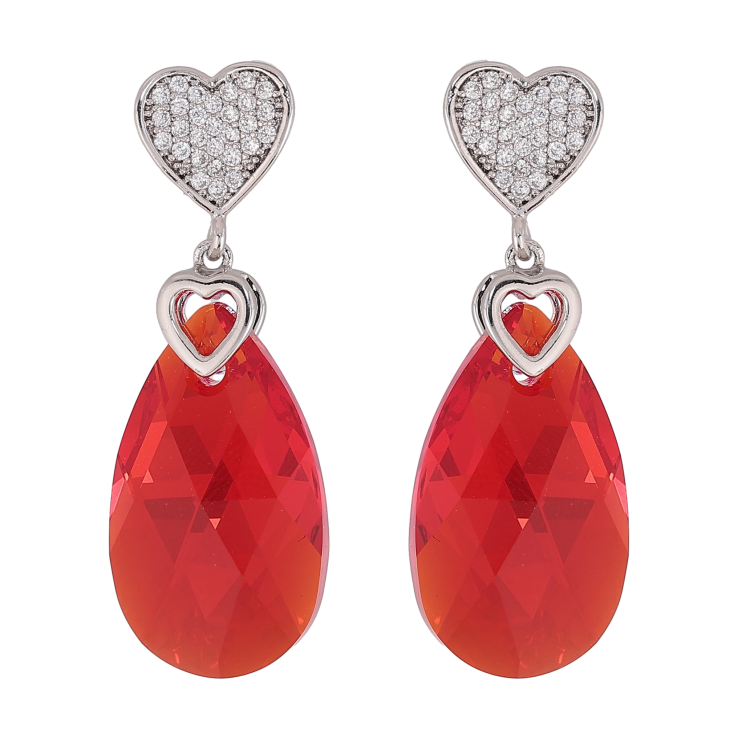 Сережки Xuping колір Родій з кристалами Swarovski пусети "Серце з кристальною підвіскою Siam" фото №8