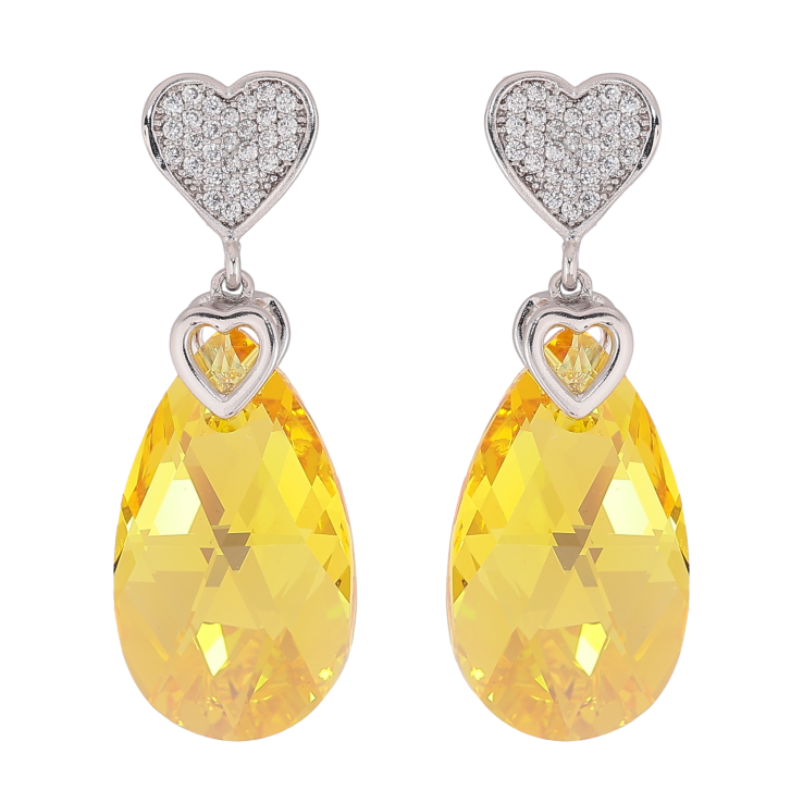Сережки Xuping колір Родій з кристалами Swarovski пусети "Серце з кристальною підвіскою Sunflower" фото №7
