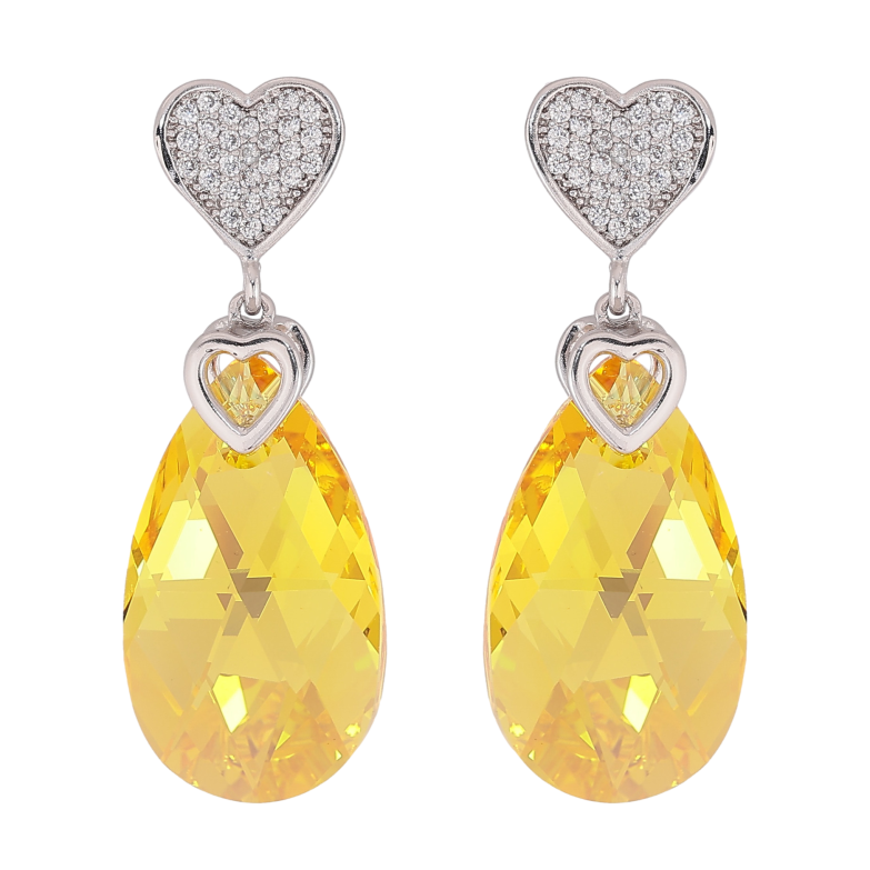 Серьги Xuping цвет Родий с кристаллами Swarovski пусеты "Сердце с кристальной подвеской Sunflower" фото №5 Серьги Xuping цвет Родий с кристаллами Swarovski пусеты "Сердце с кристальной подвеской Sunflower" фото №5
