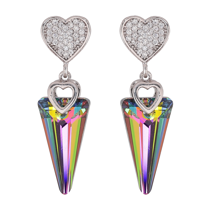 Сережки Xuping колір Родій з кристалами Swarovski пусети «Сердечка з кристалами Vitrail Medium» фото №3