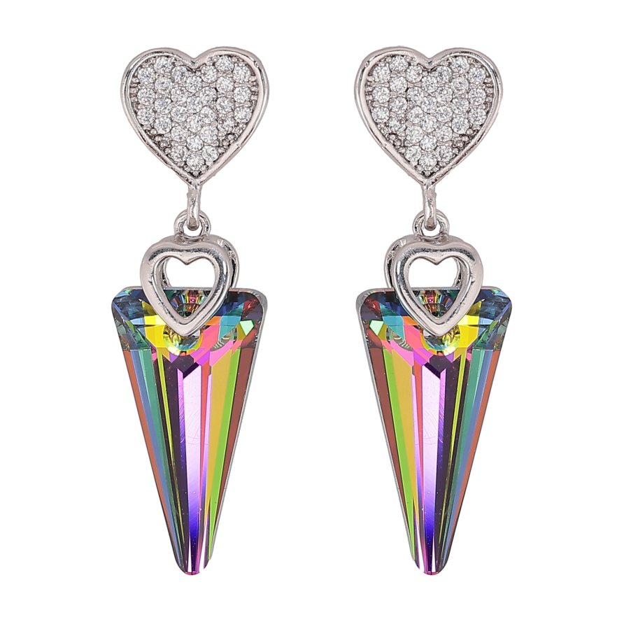 Серьги Xuping цвет Родий с кристаллами Swarovski пусеты "Сердечки с кристаллами Vitrail Medium" фото №1 Серьги Xuping цвет Родий с кристаллами Swarovski пусеты "Сердечки с кристаллами Vitrail Medium" фото №1