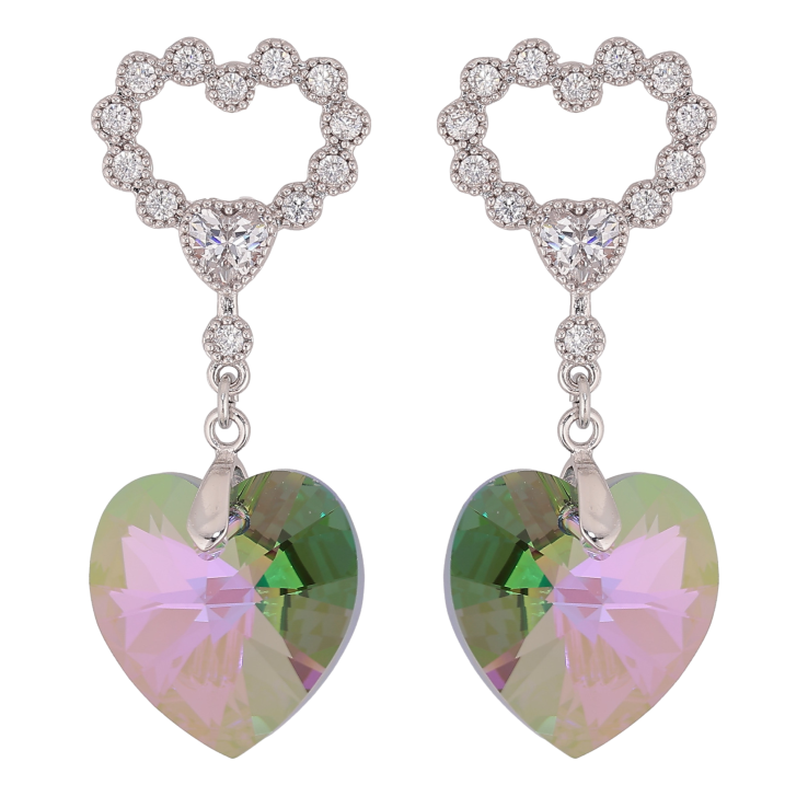 Сережки Xuping колір Родій з кристалами Swarovski пусети "Сердечка з підвіскою кристал Vitrail Light" фото №25