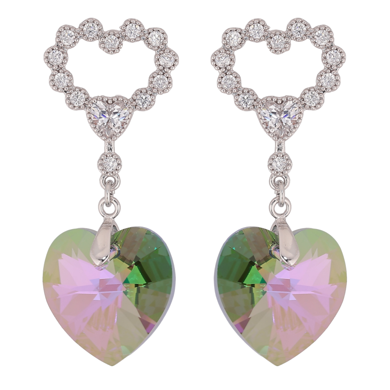 Сережки Xuping колір Родій з кристалами Swarovski пусети "Сердечка з підвіскою кристал Vitrail Light" фото №16 Сережки Xuping колір Родій з кристалами Swarovski пусети "Сердечка з підвіскою кристал Vitrail Light" фото №16