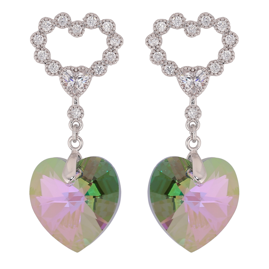 Серьги Xuping цвет Родий с кристаллами Swarovski пусеты "Сердечки с подвеской кристалл Vitrail Light" фото №1 Серьги Xuping цвет Родий с кристаллами Swarovski пусеты "Сердечки с подвеской кристалл Vitrail Light" фото №1