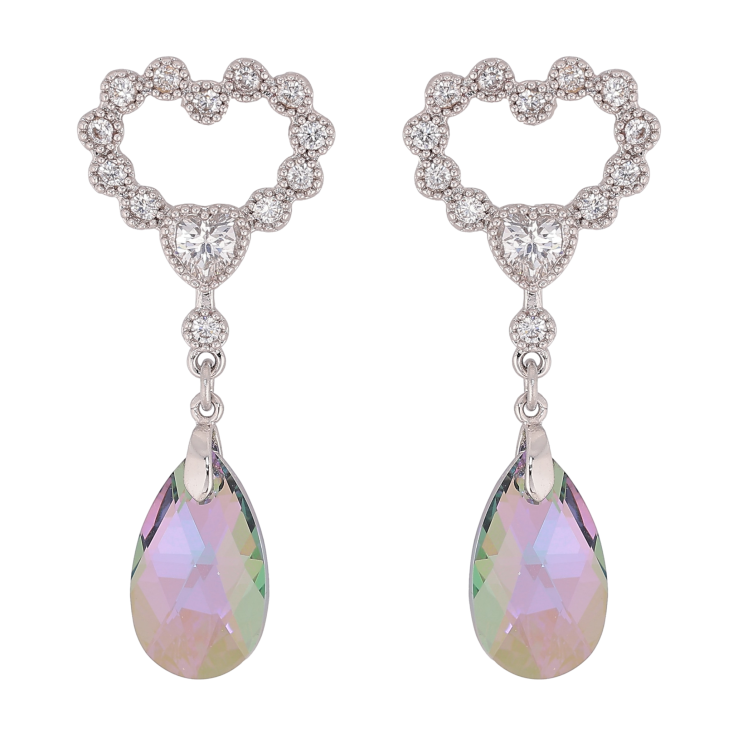 Сережки Xuping колір Родій з кристалами Swarovski пусети "Сердечка з підвіскою кристал Vitrail Light" фото №3