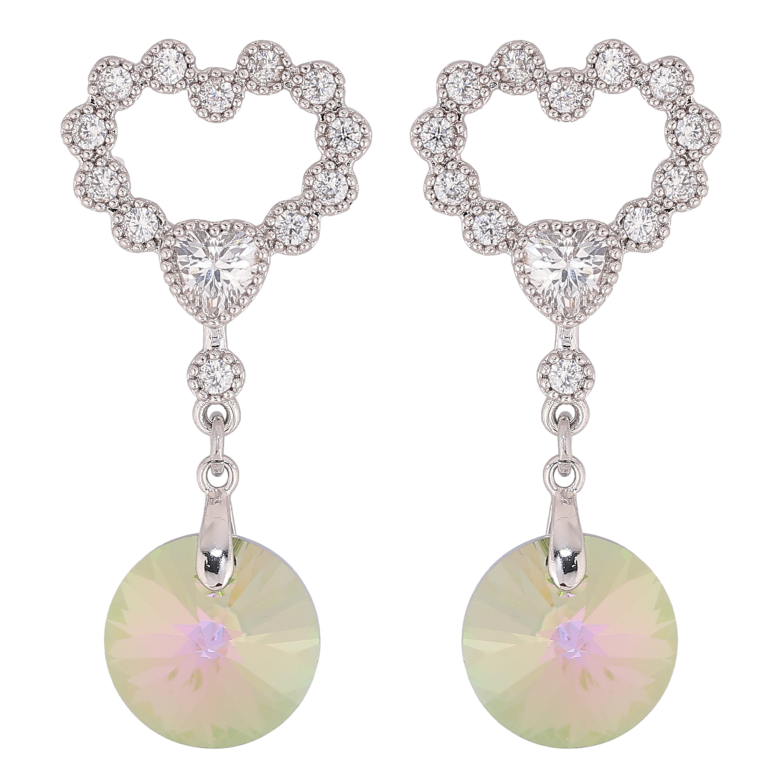 Серьги Xuping цвет Родий с кристаллами Swarovski пусеты "Сердечки с подвеской кристалл Vitrail Light" фото №14