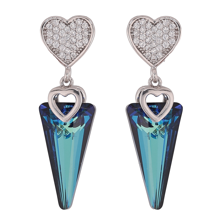 Сережки Xuping колір Родій з кристалами Swarovski пусети "Сердечки з підвісками кристал Metallic Blue" фото №5