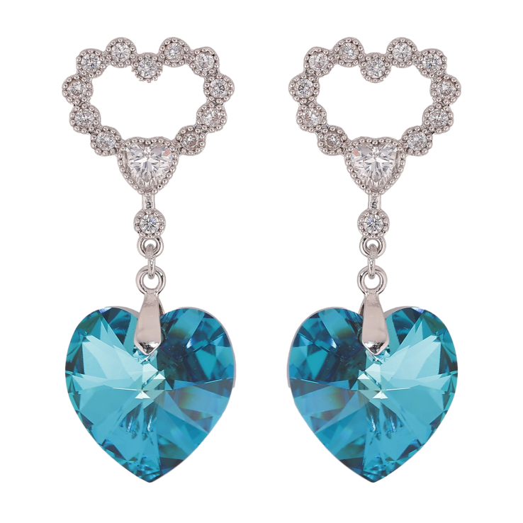 Сережки Xuping колір Родій з кристалами Swarovski пусети "Сердечки з підвіскою кристал Capri Blue" фото №3 Сережки Xuping колір Родій з кристалами Swarovski пусети "Сердечки з підвіскою кристал Capri Blue" фото №3