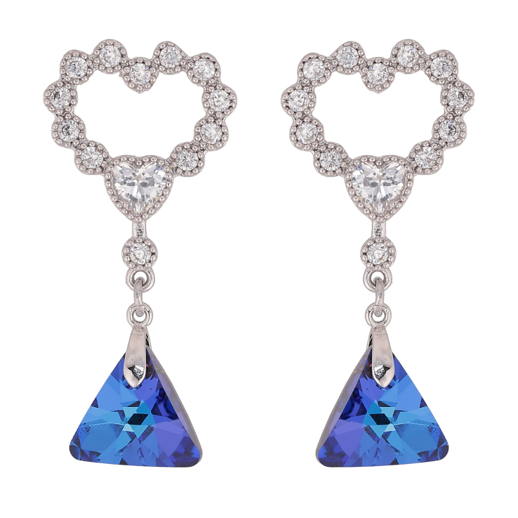 Сережки Xuping колір Родій з кристалами Swarovski пусети "Сердечки з підвіскою кристал Bermuda Blue" фото №5