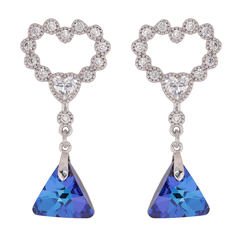 Сережки Xuping колір Родій з кристалами Swarovski пусети "Сердечки з підвіскою кристал Bermuda Blue" фото №1 Сережки Xuping колір Родій з кристалами Swarovski пусети "Сердечки з підвіскою кристал Bermuda Blue" фото №1