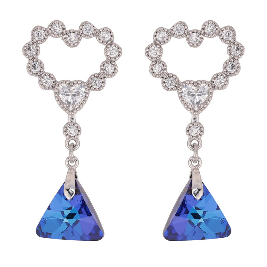 Серьги Xuping цвет Родий с кристаллами Swarovski пусеты "Сердечки с подвеской кристалл Bermuda Blue" фото №1 Серьги Xuping цвет Родий с кристаллами Swarovski пусеты "Сердечки с подвеской кристалл Bermuda Blue" фото №1