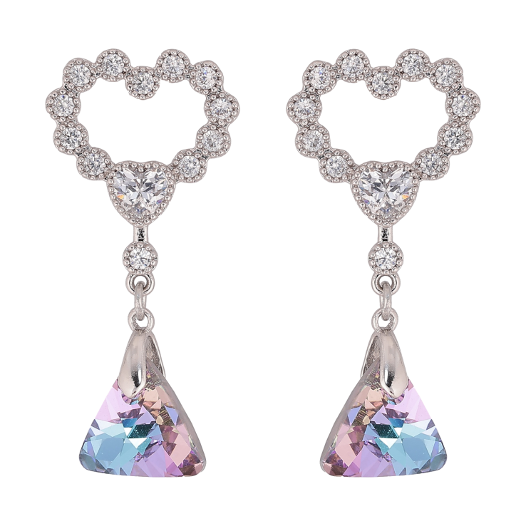 Сережки Xuping колір Родій з кристалами Swarovski пусети "Сердечки з підвіскою кристал Paradise Shine" фото №7