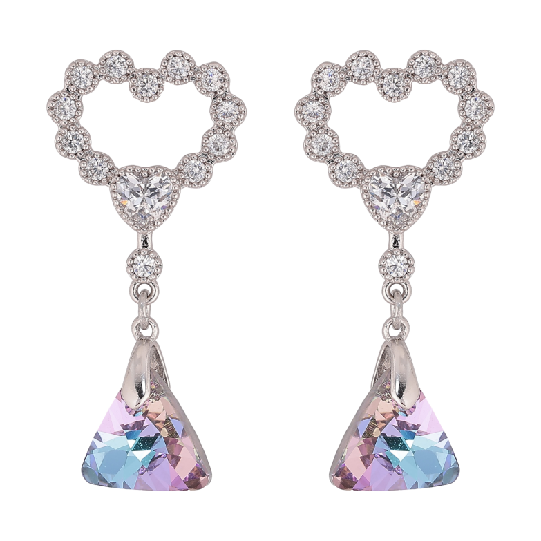 Серьги Xuping цвет Родий с кристаллами Swarovski пусеты "Сердечки с подвеской кристалл Paradise Shine" фото №1 Серьги Xuping цвет Родий с кристаллами Swarovski пусеты "Сердечки с подвеской кристалл Paradise Shine" фото №1