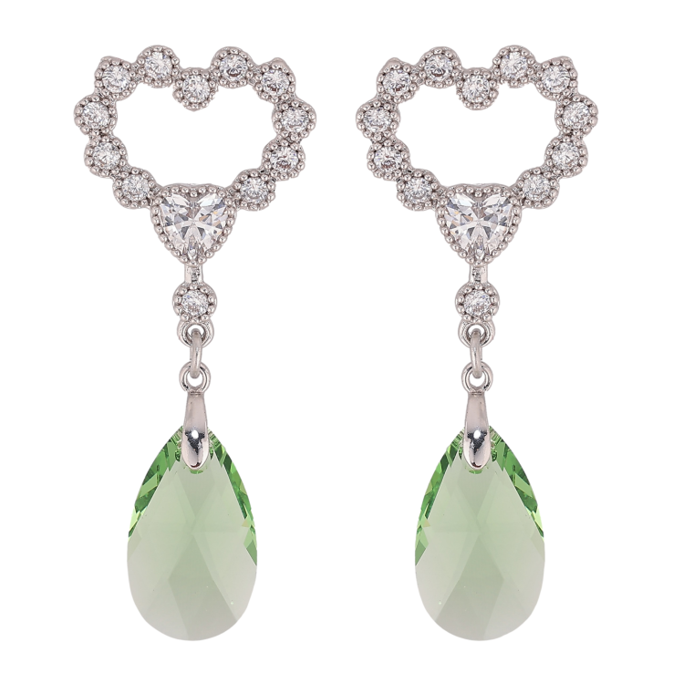 Сережки Xuping колір Родій з кристалами Swarovski пусети "Сердечки з підвіскою кристал Peridot" фото №25