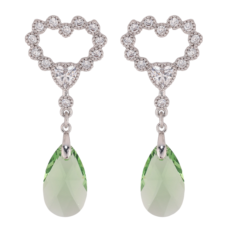 Серьги Xuping цвет Родий с кристаллами Swarovski пусеты "Сердечки с подвеской кристалл Peridot" фото №2 Серьги Xuping цвет Родий с кристаллами Swarovski пусеты "Сердечки с подвеской кристалл Peridot" фото №2