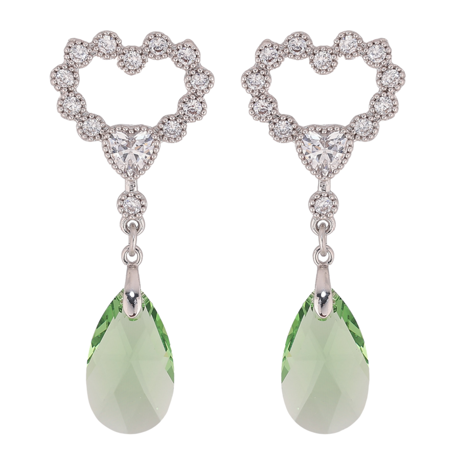 Серьги Xuping цвет Родий с кристаллами Swarovski пусеты "Сердечки с подвеской кристалл Peridot" фото №1 Серьги Xuping цвет Родий с кристаллами Swarovski пусеты "Сердечки с подвеской кристалл Peridot" фото №1